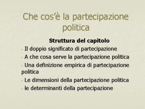 Che cos la partecipazione politica Struttura del capitolo