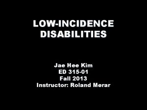 LOWINCIDENCE DISABILITIES Jae Hee Kim ED 315 01