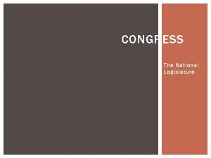 CONGRESS The National Legislature REPRESENTATIVE DEMOCRACY Congress creates