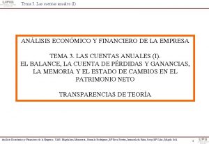 Tema 3 Las cuentas anuales I ANLISIS ECONMICO