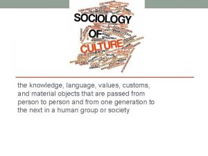 the knowledge language values customs and material objects