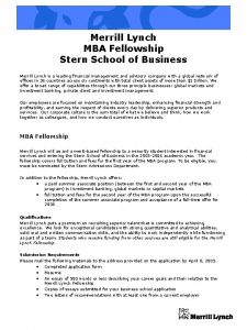 Merrill Lynch MBA Fellowship Stern School of Business