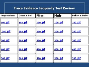 Trace Evidence Jeopardy Test Review Impressions Glass Soil