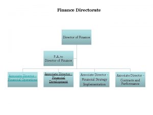 Finance Directorate Director of Finance P A to