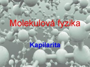 Molekulov fyzika Kapilarita Kapilra v kapalin Ponomeli kapilru