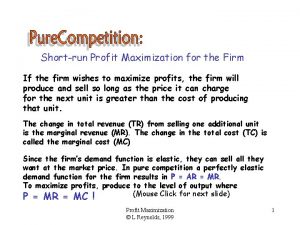 Shortrun Profit Maximization for the Firm If the