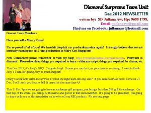 Diamond Surpreme Team Unit Dec 2012 NEWSLETTER written