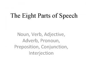 The Eight Parts of Speech Noun Verb Adjective