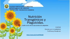 COLEGIO PARTICULAR BLUMENTHAL DEPARTAMENTO DE CIENCIAS ASIGNATURA Ciencias