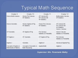 Typical Math Sequence Grade 9 Grade 10 Grade