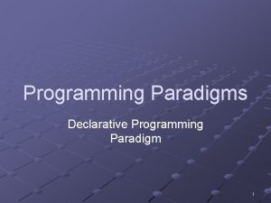 Programming Paradigms Declarative Programming Paradigm 1 Learning Objectives