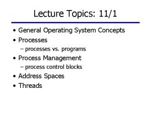 Lecture Topics 111 General Operating System Concepts Processes