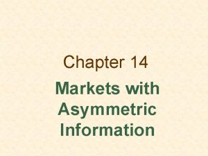 Chapter 14 Markets with Asymmetric Information Topics to