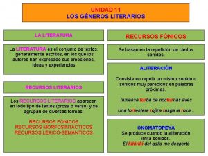 UNIDAD 11 LOS GNEROS LITERARIOS LA LITERATURA RECURSOS