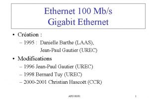 Ethernet 100 Mbs Gigabit Ethernet Cration 1995 Danielle