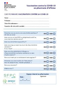 Vaccination contre la COVID19 en pharmacie dofficine QUESTIONNAIRE