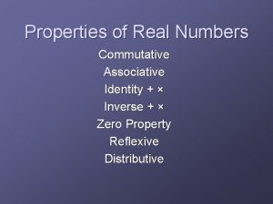 Properties of Real Numbers Commutative Associative Identity Inverse