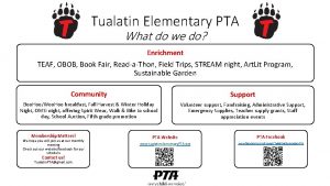 Tualatin Elementary PTA What do we do Enrichment