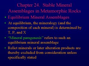 Chapter 24 Stable Mineral Assemblages in Metamorphic Rocks