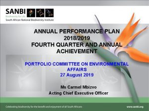 ANNUAL PERFORMANCE PLAN 20182019 FOURTH QUARTER AND ANNUAL