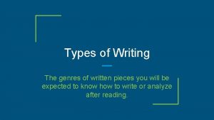 Types of Writing The genres of written pieces