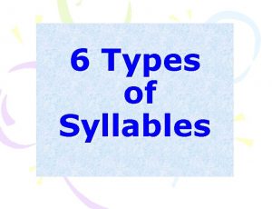 6 Types of Syllables 6 Types of Syllables