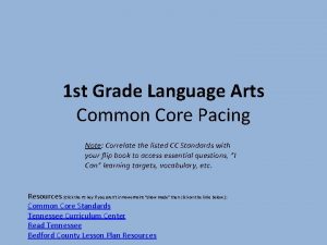 1 st Grade Language Arts Common Core Pacing