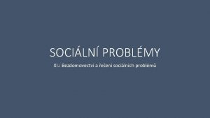 SOCILN PROBLMY XI Bezdomovectv a een socilnch problm