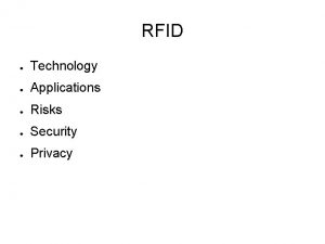 RFID Technology Applications Risks Security Privacy RFID Radio