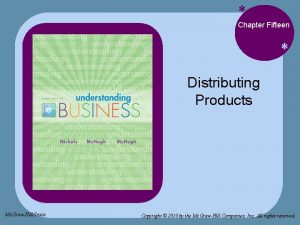 Chapter Fifteen Distributing Products Mc GrawHillIrwin Copyright 2010