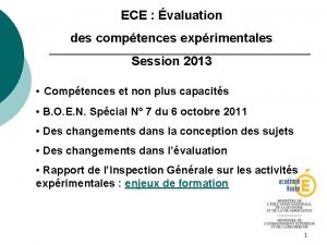 ECE valuation des comptences exprimentales Session 2013 Comptences