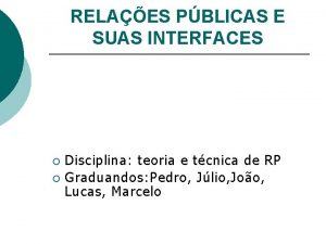 RELAES PBLICAS E SUAS INTERFACES Disciplina teoria e