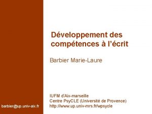 Dveloppement des comptences lcrit Barbier MarieLaure barbierup univaix