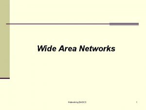 Wide Area Networks Networking BASICS 1 Wide Area