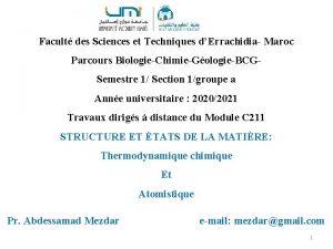 Facult des Sciences et Techniques dErrachidia Maroc Parcours