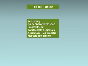 Thema Planten Veredeling Bouw en watertransport Fotosynthese Voortgezette