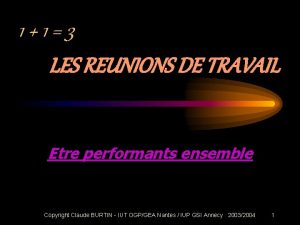 113 LES REUNIONS DE TRAVAIL Etre performants ensemble