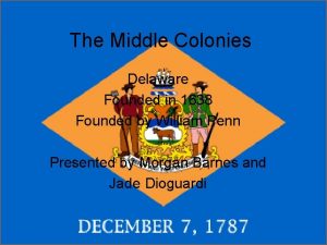 The Middle Colonies Delaware Founded in 1638 Founded