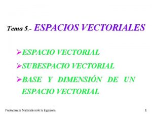 Tema 5 ESPACIOS VECTORIALES ESPACIO VECTORIAL SUBESPACIO VECTORIAL